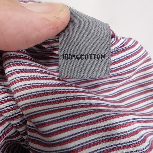 Johnston & Murphy Shirt Mens Large Red Blue White Stripe Tailored Fit Cotton - Picture 8 of 9